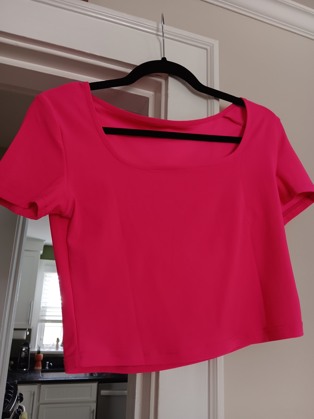 Macy's Hot Pink Scoop Neck Short Sleeve Crop Top
